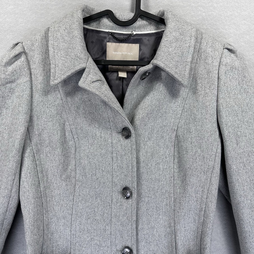 Banana Republic Italian Fabric Women's Medium Grey Bow Belt Wool Blend Coat - Picture 2 of 10